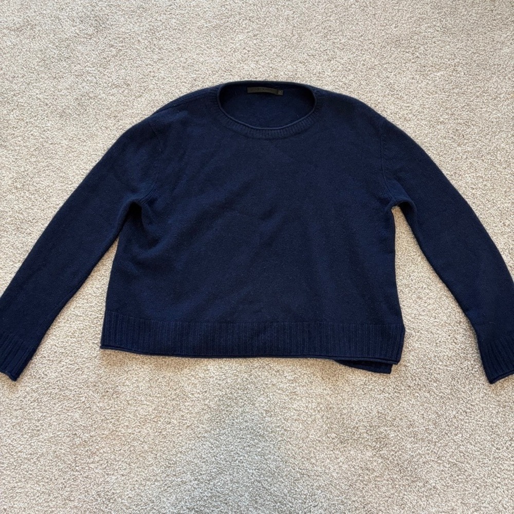 Jenni Kayne Crewneck Sweater Womens M Navy Blue Wool Cashmere Blend Quiet Luxury